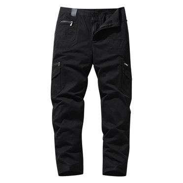 HKEJIAOI Cargo Pants for Men Men Solid Casual Fashion Button-Zip Multi-Pocket Straight Cargo Trousers