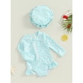thumbnail image 3 of Sylvamorning Toddler Baby Girls Rash Guard Romper Swimsuit Floral Print Long Sleeve Ruffles Bikini Infant Cute Zipper Bathing Suit with Swim Cap Summer Swimwear 6M-3T, 3 of 8