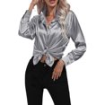 thumbnail image 2 of Innerwin Shirts Long Sleeve Ladies Tunic Tops Office Button Down Soft Blouse Silver Gray M, 2 of 5