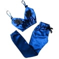 thumbnail image 1 of Birdeem Pyjama pour Femmes à Col en V en Dentelle « Eyelash » en Satin, Camisole avec Nœud, Ensemble Pantalon, 1 of 6