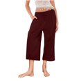 thumbnail image 3 of Yuyuzo Wide Leg Pants for Women High Waist Cotton Linen Drawstring Ruched Solid Color Boho Beach Trousers, 3 of 5