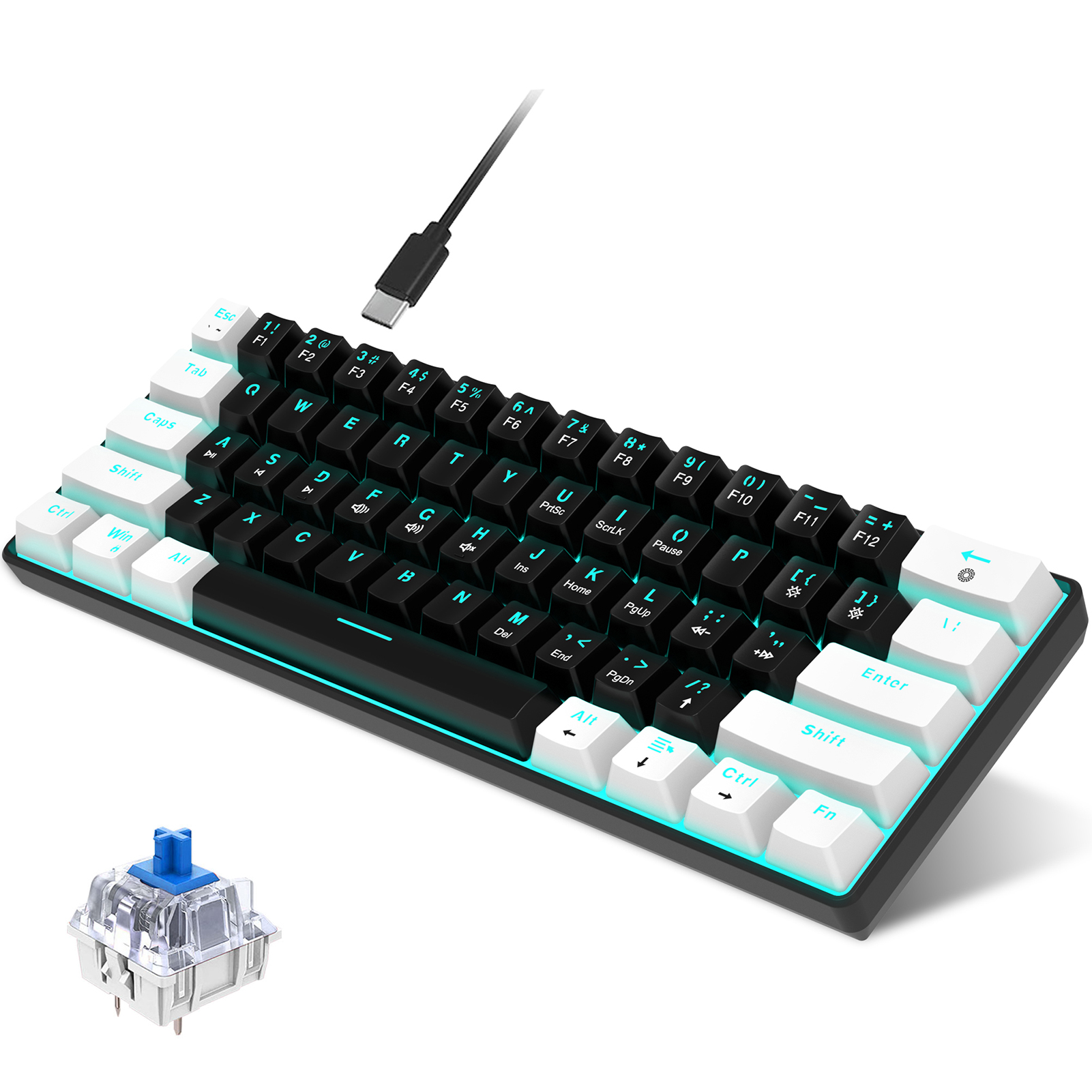 Riwcyla V900 Mechanical Keyboard 61,key Gaming Keyboard High,quality Blue Switches Durable and Compact Design Various Modes Ergonomic and User,centered for Windows OS Linux and More