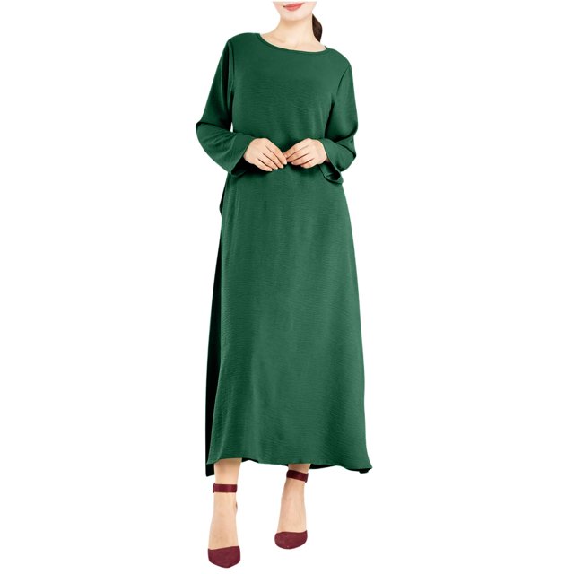 Erwazi Robe Tunique d'Automne pour Femmes, Décontractée, Ample, à Manches Longues, Col Rond, Fluide, Longue, Maxi