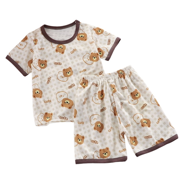 PMVFHDE Ensemble T-Shirt à Manches Courtes et Shorts Imprimé Dessin Animé pour Garçons, Col Rond Mignon avec Pantalon Assorti Tenue Décontractée pour Temps Chaud 2 Pcs Z25024A-Marron, 5-6 Ans
