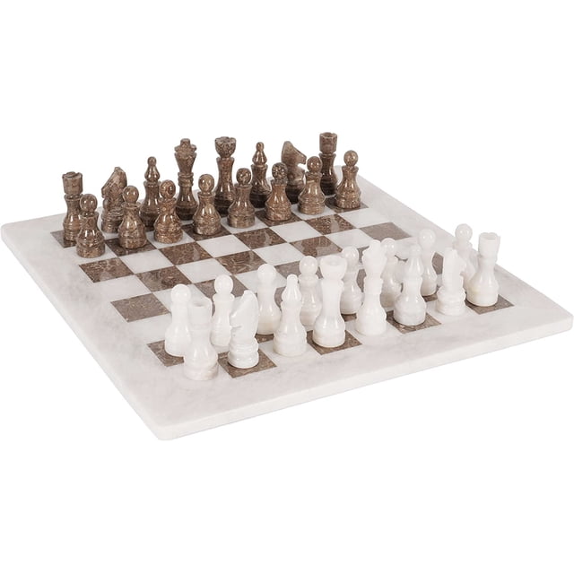 RADICALn 15 Inches Large Handmade White and Grey Oceanic Weighted Marble Full Chess Game Set for Adults Staunton and Ambassador Gift Style Tournament Chess Sets