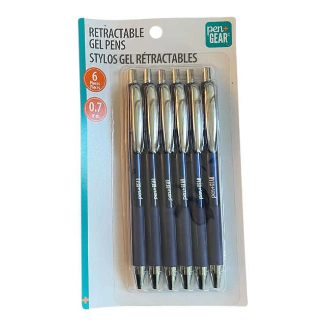 Pen+Gear Retractable Gel Pens, Medium Point, .07mm, Blue, 6 Count