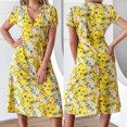 thumbnail image 2 of Robes d'Été pour Femmes Plage Col en V Manches Courtes Imprimé Floral Robes Midi Robes d'Été Décontractées pour Femmes, 2 of 7