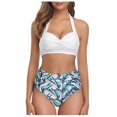 thumbnail image 1 of Women Vintage Swimsuit Two Piece Retro Halter Ruched High Waist Print Bikini Set, 1 of 7