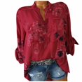 thumbnail image 1 of IROINID Savings Womens Plus Size Tops Elegant Floral Flower Print Pullover Button Lounge Bottom Top,Red, 1 of 6