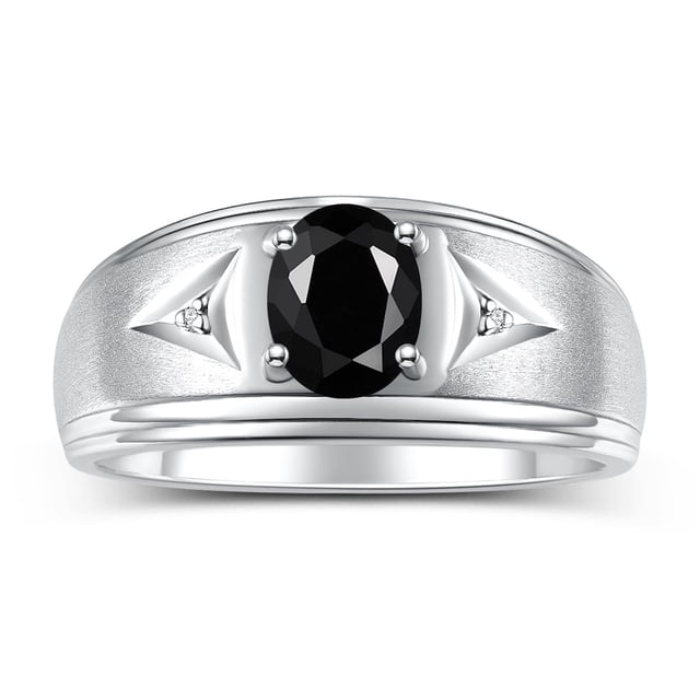RYLOS Men's Rings Sterling Silver Classic 8X6MM Oval Gemstone & Diamond Ring Onyx October Birthstone Rings For Man Silver Rings Size 10