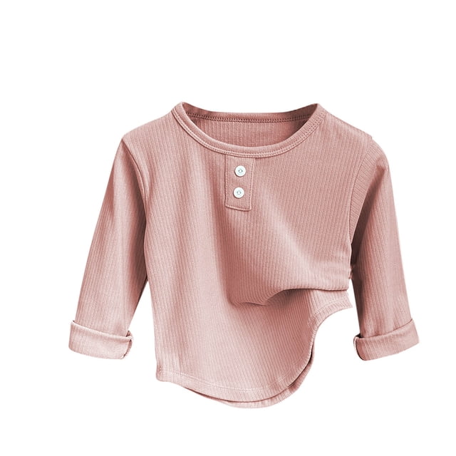 LOVZFMLL Hauts pour Petites Filles, Blouse de Pyjama Unie Décontractée de Tous les Jours à Boutons devant, Col Rond, Manches Longues, Vêtements d'Automne 6-7 Ans Vêtements pour Filles