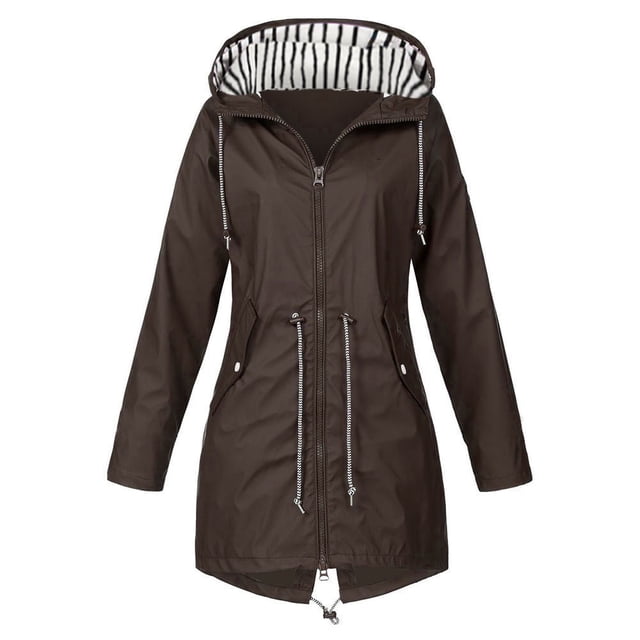 CEHVOM Women Solid Rain Jacket Outdoor Hooded Raincoat Windproof Top Clearance