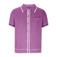 thumbnail image 3 of Chemises pour Hommes Mode Homme Tricot Décontracté Couleur Unie Manches Courtes Col Rabattu Blouse Chemise, 3 of 6