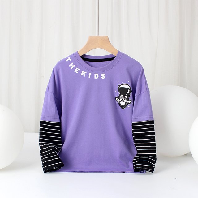 AAMILIFE Nouveaux Hauts T-shirts Faux Deux Pièces pour Garçons Mode Automne Col Rond Chandails