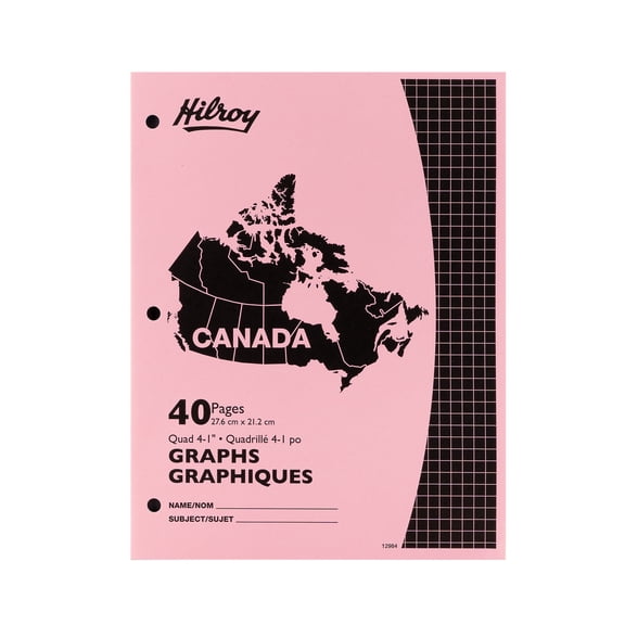 Hilroy® Cahier d'exercices Canada, quadrillé 4-1'', rose
