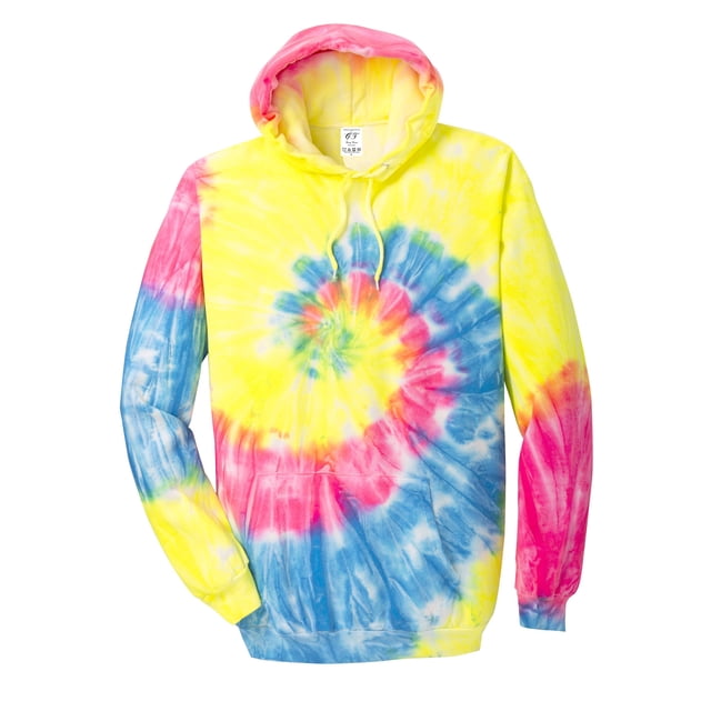Gravity Threads Mens Tie-Dye Pullover Hoodie Sweater - Neon Rainbow - Medium
