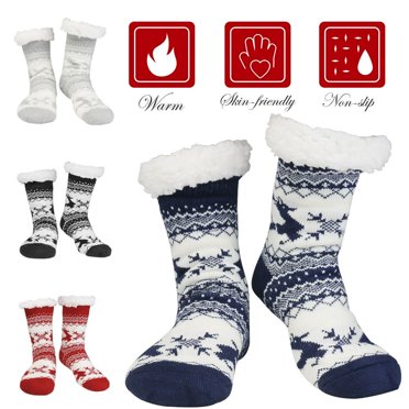 CHOK Winter Women Men Thick  Sherpa Fleece Lined Fuzzy Slipper Socks Thermal Non-Skid