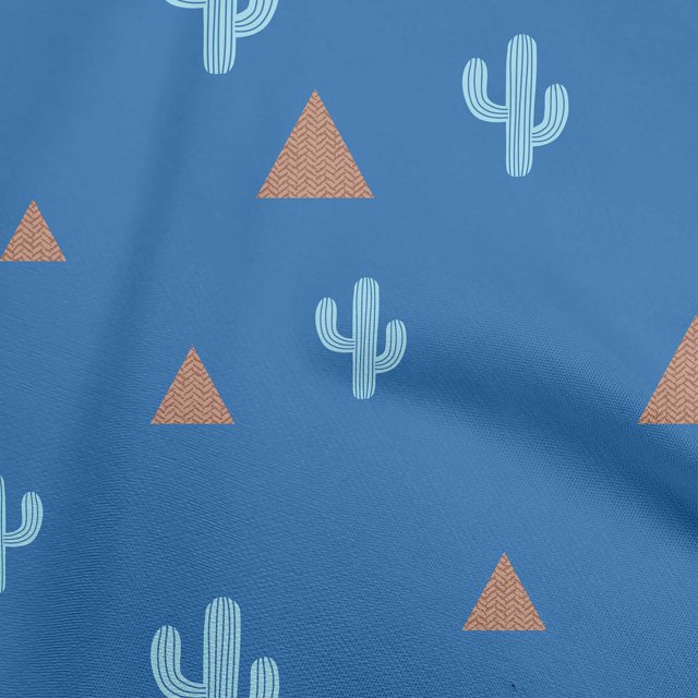 oneOone Velvet Medium Blue Fabric Plant Cactus With Geometric Craft Projects Decor Fabric Printed By The Yard 58 Inch Wide