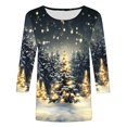 thumbnail image 5 of QIPOPIQ Chemisiers pour Femmes Manches 3/4 Hauts Décontractés pour Femmes Manches 3/4 Chandails à Col Rond Imprimé Tendance Chemisiers Floraux Confortables Liquidation, 5 of 5
