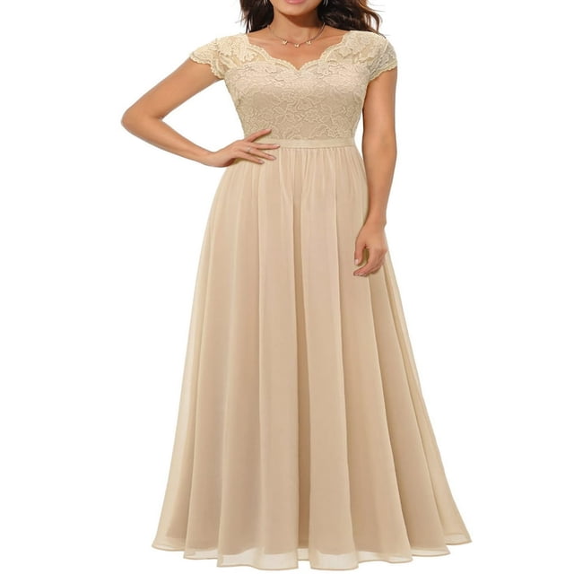 Women‘s Prom Maxi Dress Lace Patchwork Backless V Neck Elegant Evening Party Cocktail Dress