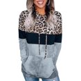 thumbnail image 1 of Womens Color Block Leopard Camo Patchwork Hoodie Sweatshirt Drawstring Pullover Tops with Pocket, 1 of 4