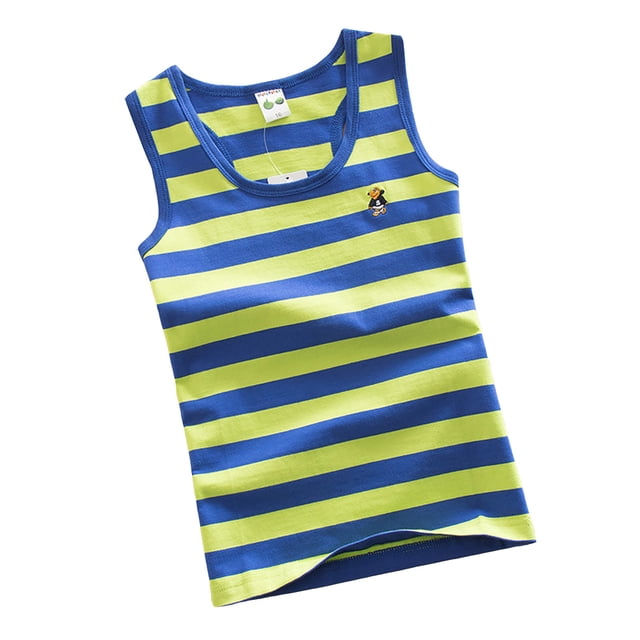 Bmisegm Débardeurs Garçons Débardeurs d'Été Chemise Sans Manches à Rayures Confortable Extensible Tenue Décontractée pour Enfants Chemises Garçons Vert 8-9 Ans