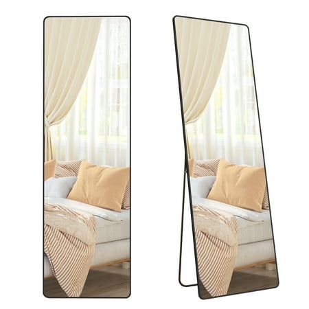 SONGMICS Miroir Pleine Longueur, 63 x 19,7 Pieds', Miroir Rectangulaire Pleine Longueur avec Support, Noir Encre