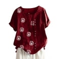 thumbnail image 2 of Pisexur Hauts Grande Taille pour Femmes Été T-Shirts à Manches Courtes Col Rond Imprimé Pissenlit Hauts Amples Blouses Confortables en Lin, 2 of 4