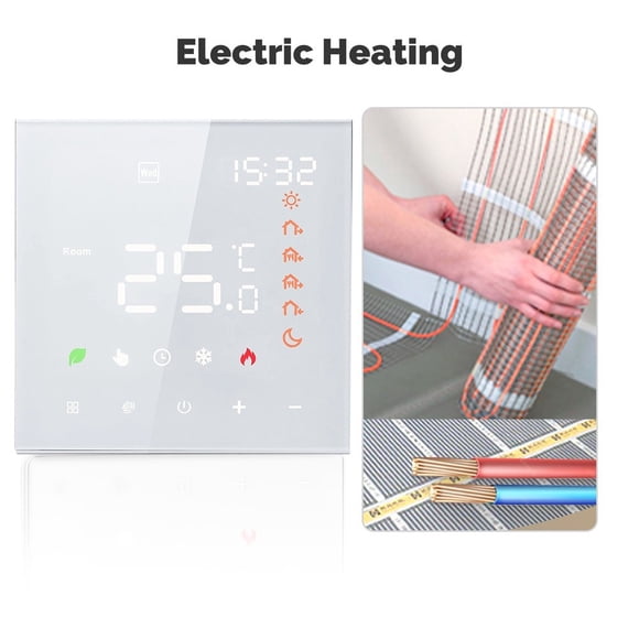 WiFi Smart Thermostat With LCD Touch Screen, Voice Control & Remote App For ACCESS For Tuya, Non-Programmable Temperature Controller For Home Heating Cooling, White Or Black(White Electric)