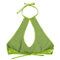 thumbnail image 3 of HULIJA Women's Shiny Metallic Keyhole Crop Top Halter Backless Rave Bandeau Vest Bra Clubwear Fluorescent Green One Size, 3 of 6