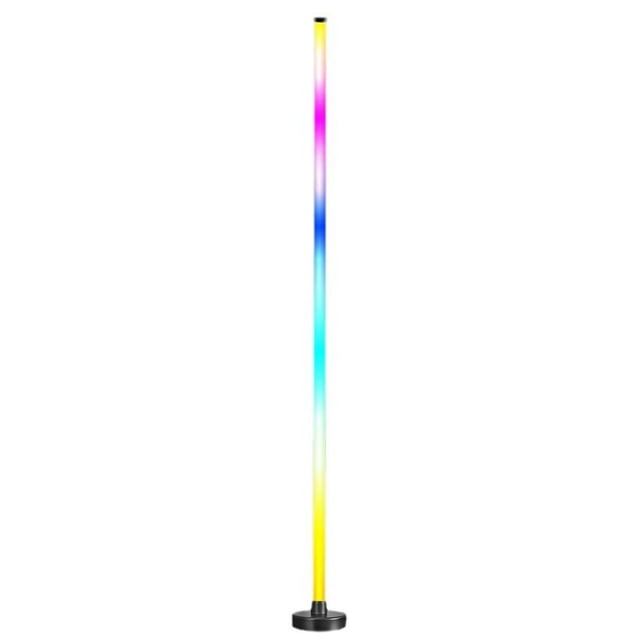 Birdeem RGB LED floor lamp, 1.2m corner floor lamp with 1.6 billion DIY colors, music synchronization, and smart voice control. Features a slim black aluminum body, sturdy metal base, and vibrant color-changing light effects. A smart modern floor lamp ideal for ambient lighting in living spaces.