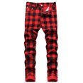 thumbnail image 1 of TIMIFIS Jean pour Homme Classique Coupe Régulière Jean en Coton Jeans Tendance Mode Micro Extensible Coupe Ajustée à Cordon Élastique Petit Jean à Jambe Droite-Redfall, 1 of 1