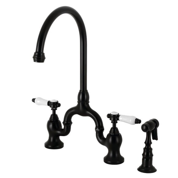 Kingston Brass KS7790BPLBS 7.75 in. Bel Air Bridge Kitchen Faucet with Brass Sprayer, Matte Black