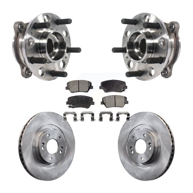 Transit Auto Front Hub Bearing Assembly Disc Brake Rotors and Semi-Metallic Pads Kit for Car 2015-2016 Hyundai Santa Fe Sport 2.4L 2.0L KBB-116152