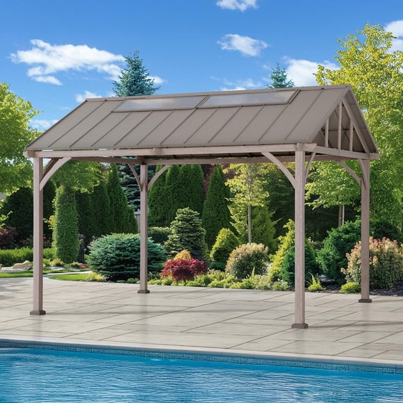 Sunjoy Gazebo d'extérieur 11 x 13 avec toit en pente et toit rigide