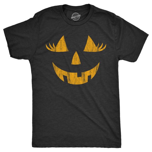 Mens Wacky Wendy Pumpkin T Shirt Funny Halloween Jack O Lantern Crazy Smile Tee for Guys (Heather Black - WENDY) - S