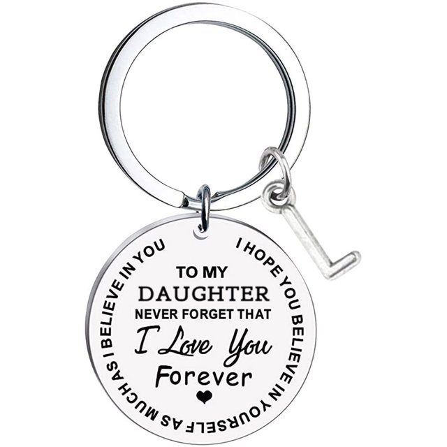 CHUANK Clearance To My Daughter Message Keychain Stainless Steel Initial Last Name 26 Letter Family Inspirational Keychain Gift
