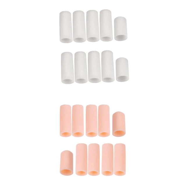 20 Pcs. Protège-Doigts en Silicone Finger Cots Finger Sleeve Couvre-Doigts, avec Matériau en Silicone durable et Réutilisable. Comprend 4 Petites Manchons (3 Cm/1,2 Po) et 16 Manchons Moyens (5 Cm/2 Po) en Couleurs Blanc et Pêche. Conçu pour Réduire la Douleur Douloureuse Causée par les Callosités, les Maïs Mous et les Orteils Martelés. Élastique et Découpable pour un Ajustement Personnalisable.