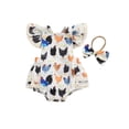 thumbnail image 1 of FAROOT Baby Girl Summer 2 Piece Set Rooster Print Lace Square Neck Ruffle Sleeve Jumpsuit Bow Headband, 1 of 9