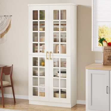 Armoire de Rangement de 71 Pouces de Hauteur avec Portes et Tablettes en Acrylique, Armoire de Garde-Manger pour Cuisine Garde-Manger, Blanc