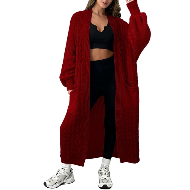 Comdrip Long Cardigans for Women! Long Cardigans for Women Open Front Cable Knit Cardigan Open Front Oversized Draped Sweater Outerwear Fall Cardigans for Women Wine S