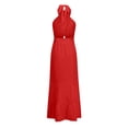 thumbnail image 5 of Robe d'Été pour Femmes à Col Licou Croisé Sans Manches, Couleur Unie, Découpes, Dos Nu, Fluide, Ligne A, Robe Maxi, 5 of 5