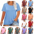 thumbnail image 1 of DDAPJ pyju T-shirts pour Femmes Grande Taille Unis Basiques d'Été Col Rond Manches Courtes Hauts Tee Unis Décontractés Blouse d'Entraînement en Solde Blanc TTTG, 1 of 4