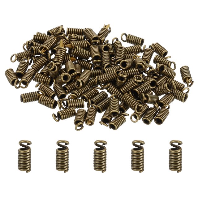 Unique Bargains Embouts de Cordon, 100 Pcs Embouts d'Extrémité de Ressort en Métal 3,5x8,5 mm Embouts à Sertir Tons Bronze