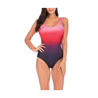 Women's One Piece Tummy Control U Neck Backless Swimsuits Bathing Suit Swimwear Beachwear RED 2XL