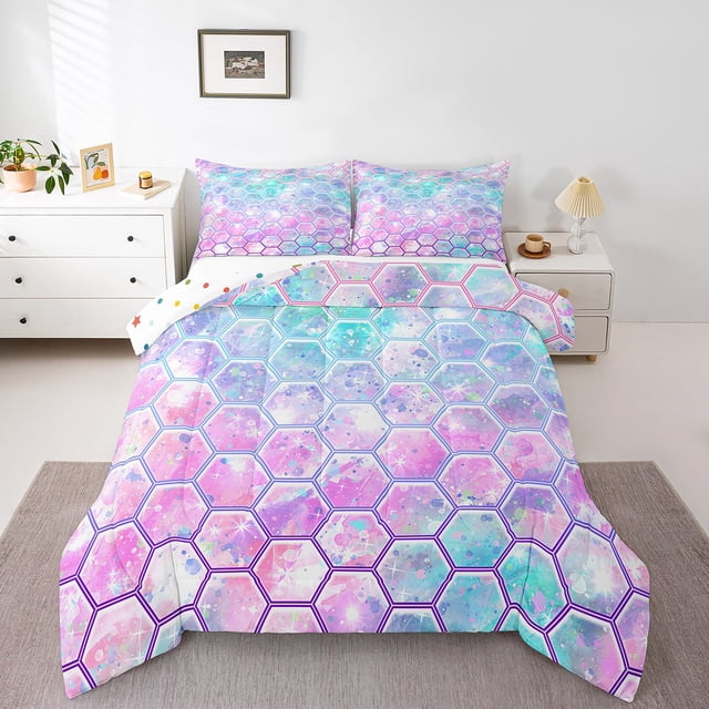 Erosebridal Bling Galaxy Bedding Queen Comforter Set, Abstract Geoemtry Down Comforter, Gradient Sequin print Decor, Ultra Soft