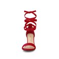 thumbnail image 2 of BLISSFUL STEP Women's Lace Up and Ankle Strap Block Heel Sandals Red 11, 2 of 8