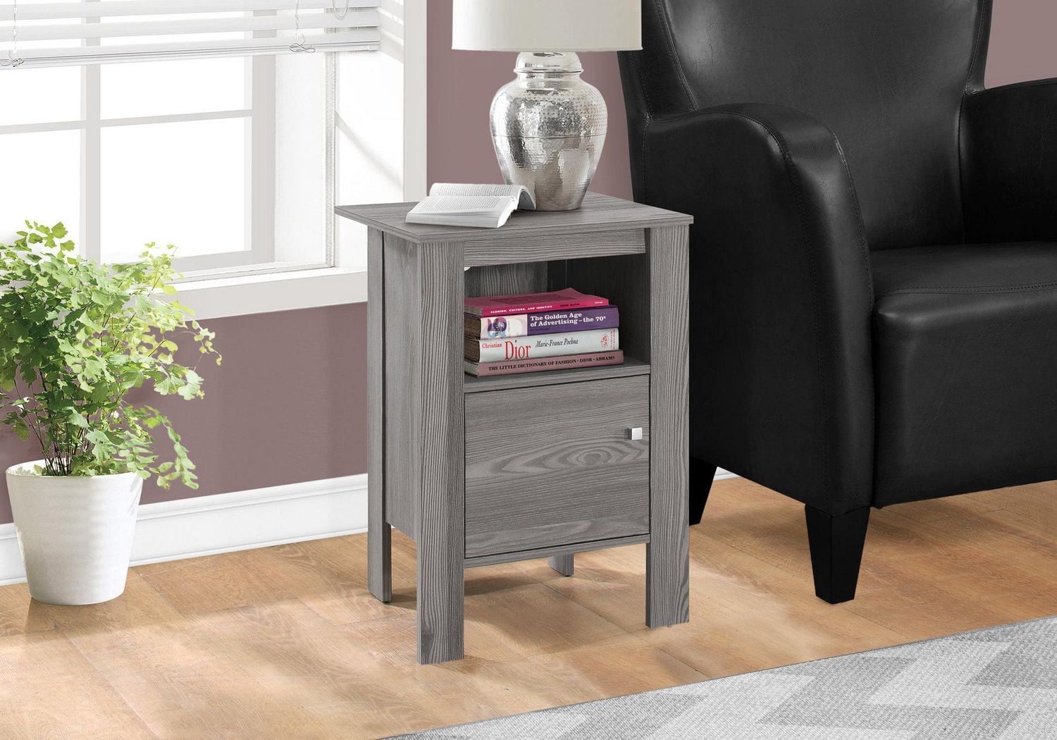 Monarch Specialties Accent Table, Side, End, Nightstand, Lamp, Storage, Living Room, Bedroom, Grey Laminate, Transitional