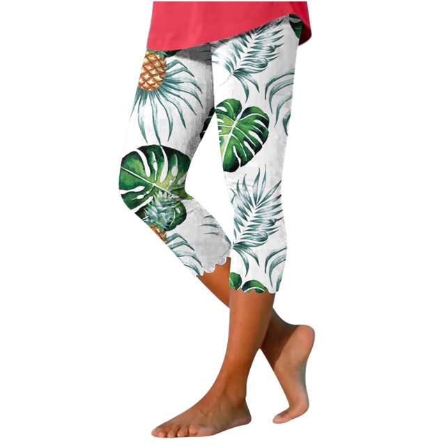 Pantalons Taille Élastique pour Femmes Pantalons d'Été Décontractés Taille Élastique Imprimés Pantalons de Plage Raccourcis Pantalons pour Femmes Taille Élastique