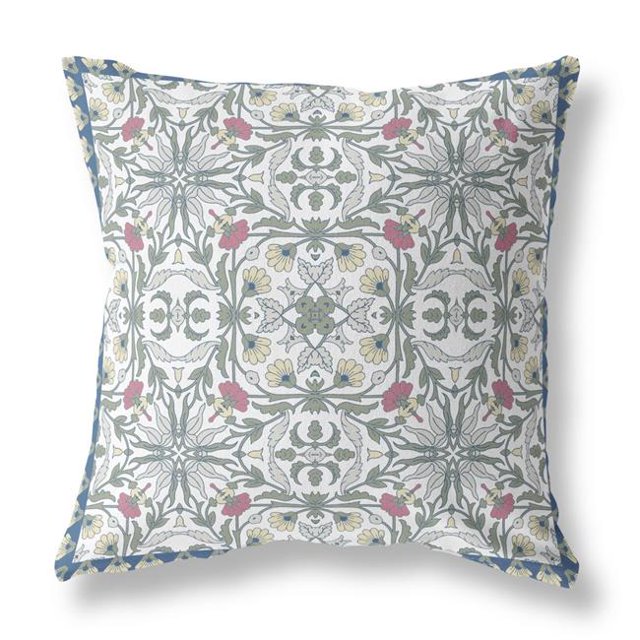 HomeRoots 414691 20 in. Rose & Sage Paisley Coussin Intérieur & Extérieur & 44; Blanc & 44; Vert & Rouge